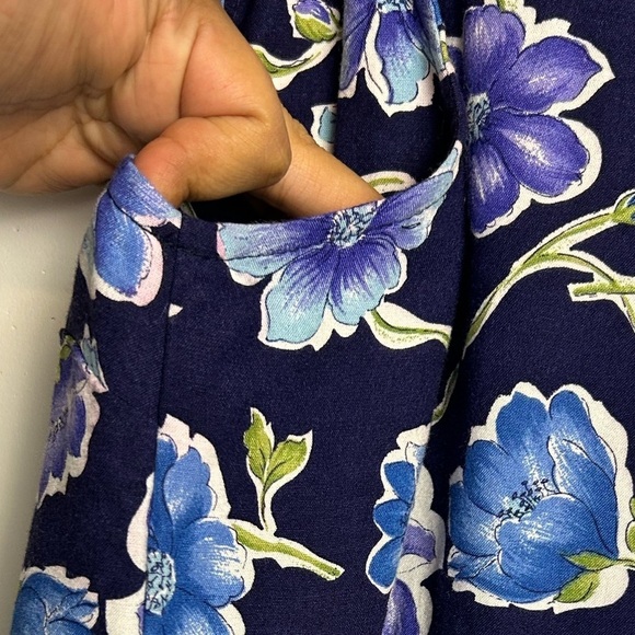 VTG Y2K Byer Studio Women 12 Midi Dress Floral Blue English Country Cottage slit - Picture 8 of 16